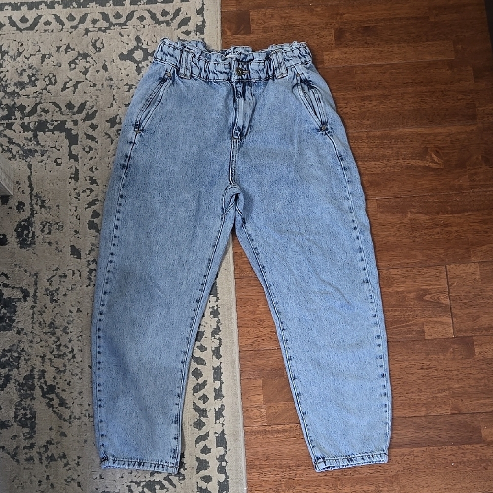 Zara Blue Acid Wash Paperbag Jeans